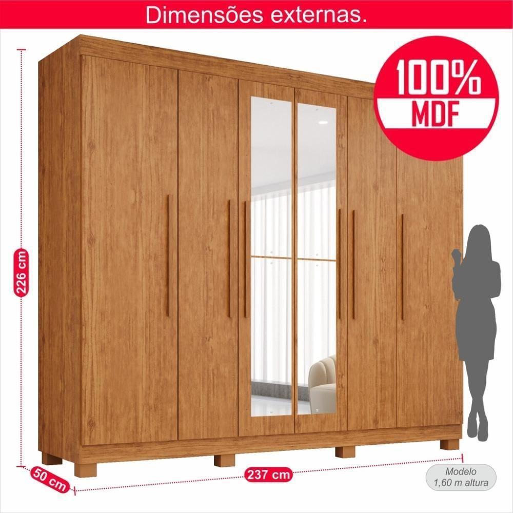 Guarda-roupa De Casal 100% Mdf 6 Portas 4 Gavetas Inglaterra Com Espelho - Tudo De Móveis Cinamomo/off - 8