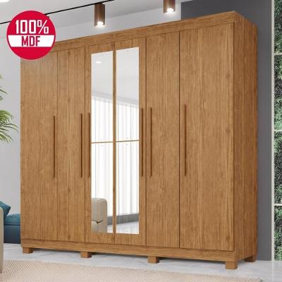 Guarda-roupa De Casal 100% Mdf 6 Portas 4 Gavetas Inglaterra Com Espelho - Tudo De Móveis Cinamomo/off