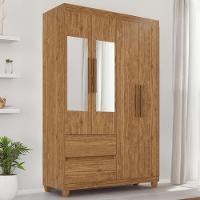 Guarda-roupa De Solteiro Madri 4 Portas 2 Gavetas Com Espelho - Tudo De Móveis Cinamomo/off - 1