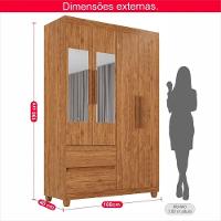 Guarda-roupa De Solteiro Madri 4 Portas 2 Gavetas Com Espelho - Tudo De Móveis Cinamomo/off - 8
