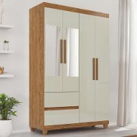 Guarda-roupa De Solteiro Madri 4 Portas 2 Gavetas Com Espelho - Tudo De Móveis Cinamomo/off - 9