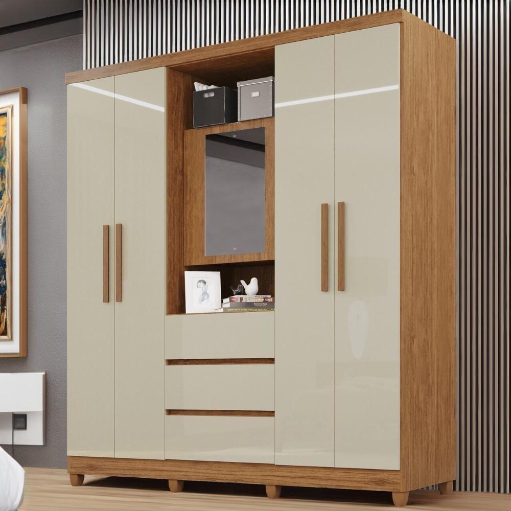 Guarda-roupa De Casal Giga 5 Portas 2 Gavetas - Tudo De Móveis Cinamomo/off - 1