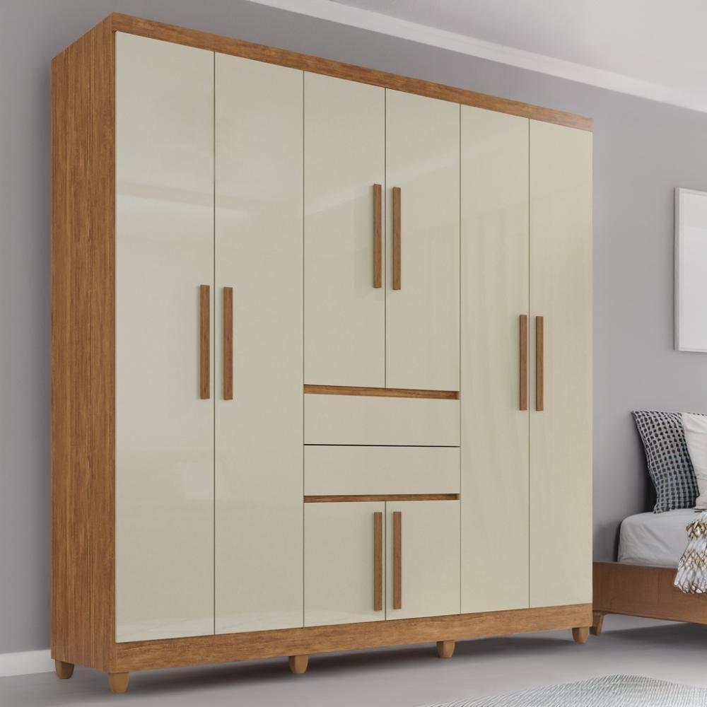 Guarda-roupa De Casal Giga Top 8 Portas 2 Gavetas - Tudo De Móveis Cinamomo/off - 1