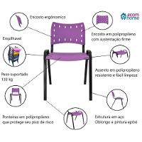 Kit 2 Cadeiras Iso para Escola Escritório Comércio Roxo Base Preta