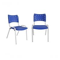 Kit 2 Cadeiras Iso para Escola Escritório Comércio Azul Base Branca - 1