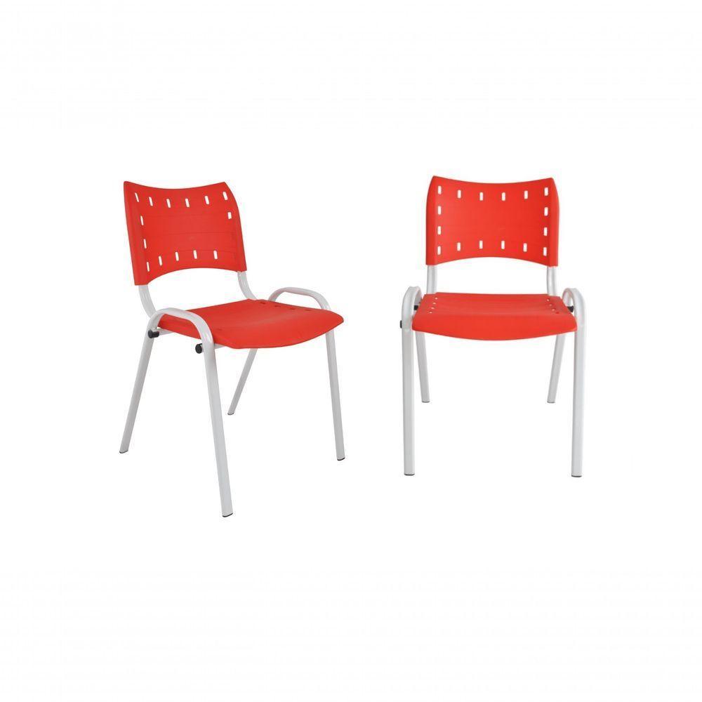 Kit 2 Cadeiras Iso para Escola Escritório Comércio Vermelha Base Branca - 1