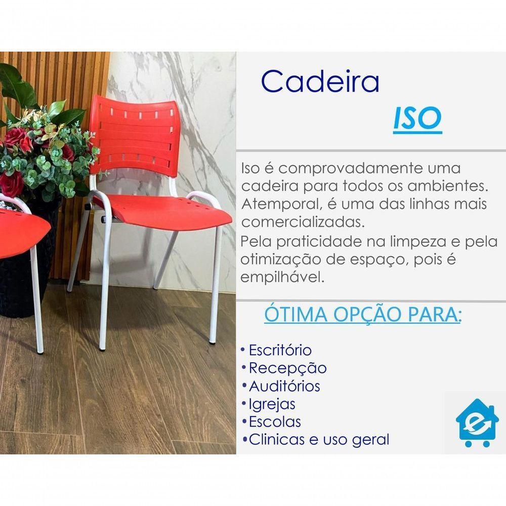 Kit 2 Cadeiras Iso para Escola Escritório Comércio Vermelha Base Branca - 4