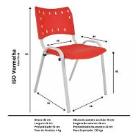 Kit 2 Cadeiras Iso para Escola Escritório Comércio Vermelha Base Branca - 7