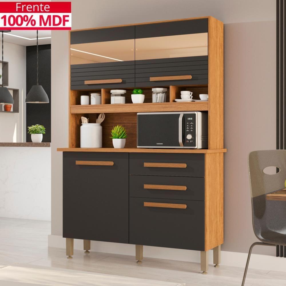 Cozinha 4 Portas 2 Gavetas Sara Frison Com Espelhos - Tudo De Móveis Cinamomo/grafite - 1