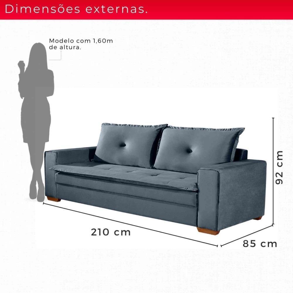 Sofá Fixo De 3 Lugares Unique 2,10m - Tudo De Móveis Cinza - 7