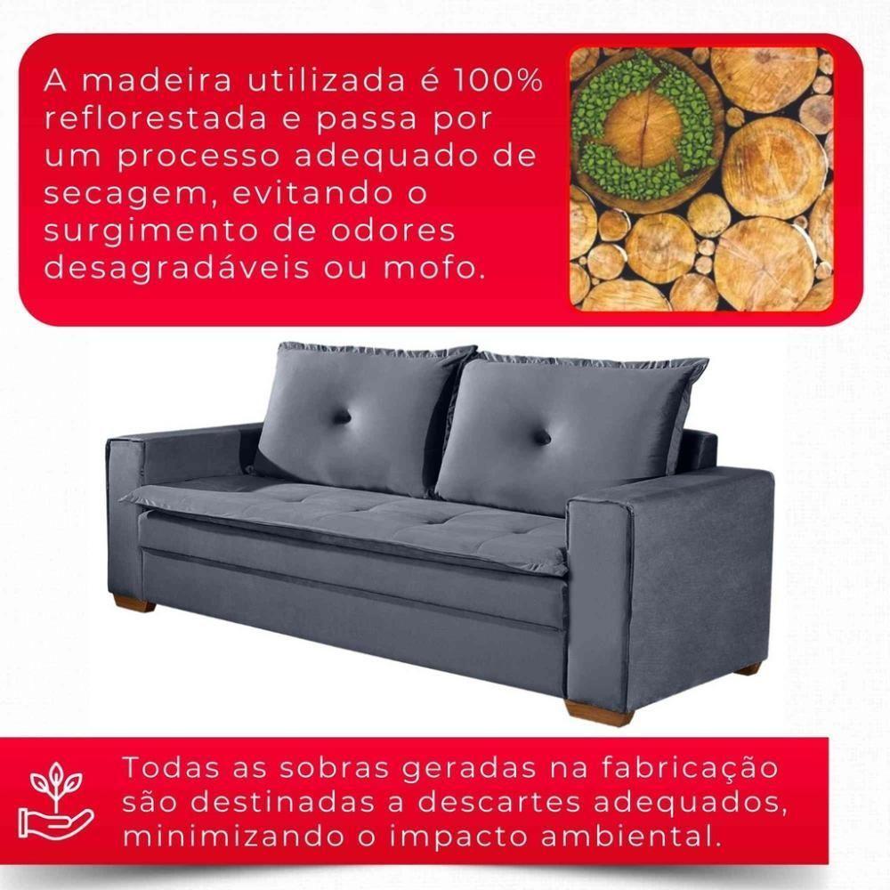 Sofá Fixo De 3 Lugares Unique 2,10m - Tudo De Móveis Cinza - 8