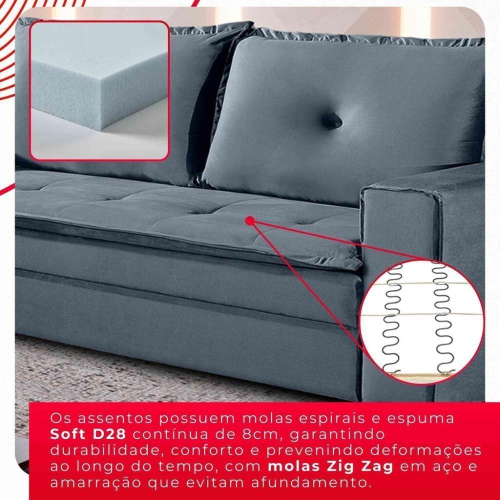 Sofá Fixo De 3 Lugares Unique 2,10m - Tudo De Móveis Cinza - 9