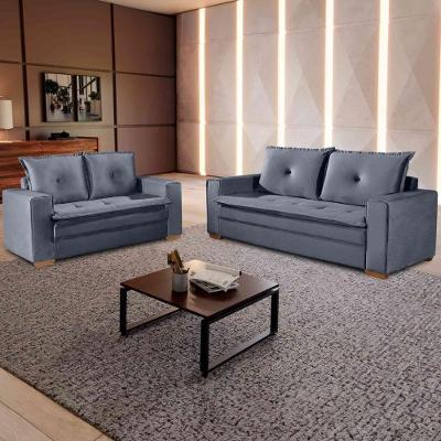 Conjunto De Sofás De 02 E 03 Lugares Unique - Tudo De Móveis Cinza