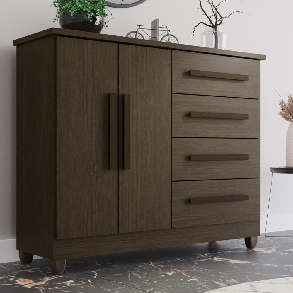 Cômoda 2 Portas 4 Gavetas Madri Plus Com Sapateira - Tudo De Móveis Wenguê Naturale - 1
