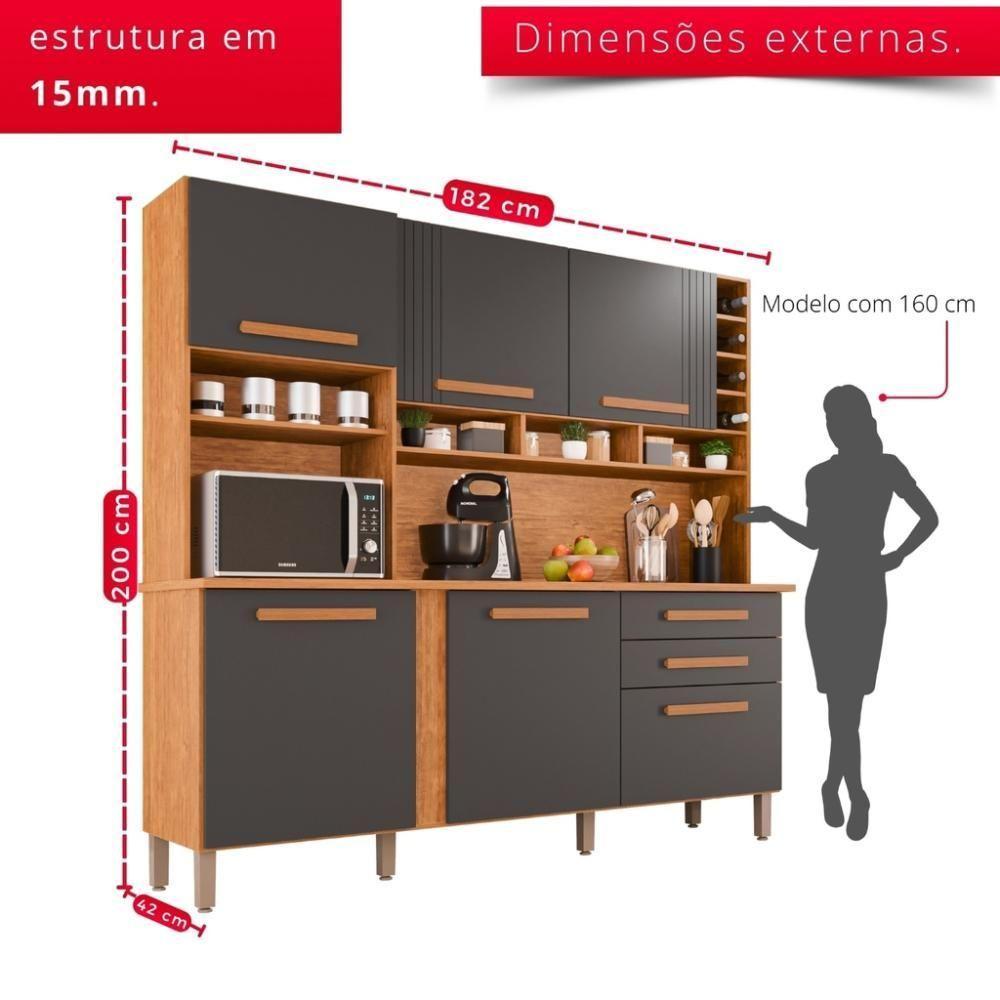 Cozinha 6 Portas 2 Gavetas Amanda - Tudo De Móveis Cinamomo/grafite - 6
