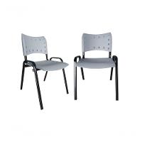 Kit 2 Cadeiras Iso para Escola Escritório Comércio Cinza Base Preta - 1