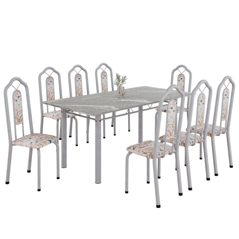 Conjunto De Mesa Tubular 8 Cadeiras 180x75cm Mart Perola Com Tampo Em Granito Ocre Brenda 050 - 6