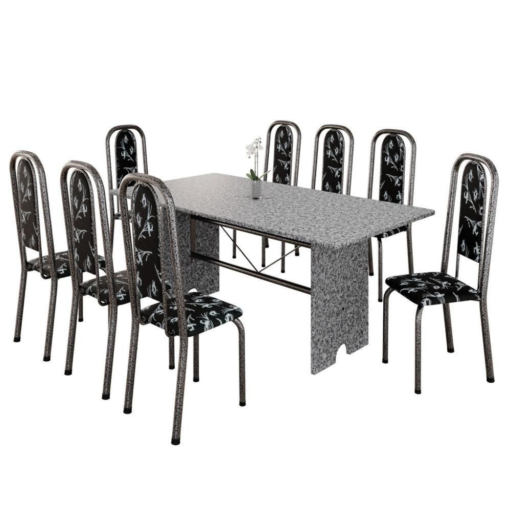 Conjunto De Mesa Tubular 8 Cadeiras 180x75cm Mart Prata Com Tampo Em Granito Ocre Letícia 071 - 6