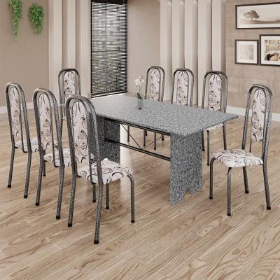 Conjunto De Mesa Tubular 8 Cadeiras 180x75cm Mart Prata Com Tampo Em Granito Ocre Letícia 071