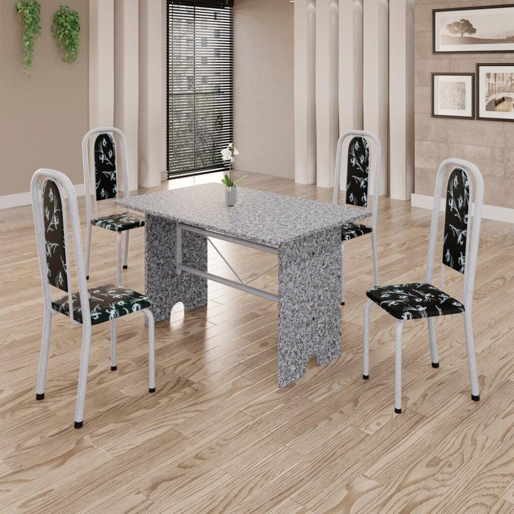 Conjunto De Mesa Tubular 4 Cadeiras 120x75cm Mart Perola Com Tampo Em Granito Ocre Letícia 070 - 1