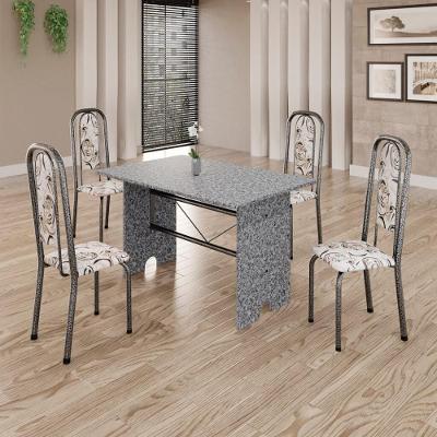 Conjunto De Mesa Tubular 4 Cadeiras 120x75cm Mart Prata Com Tampo Em Granito Ocre Letícia 070