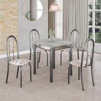 Conjunto De Mesa Tubular 4 Cadeiras 70x70cm Mart Prata Com Tampo Em Granito Topázio Isabel 030 - 1