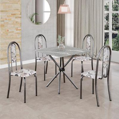 Conjunto De Mesa Tubular 4 Cadeiras 70x70cm Mart Prata Com Tampo Em Granito Topázio Isabel 048