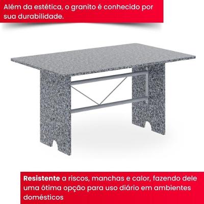Conjunto De Mesa Tubular 6 Cadeiras 140x75cm Mart Perola Com Tampo Em Granito Ocre Letícia 070