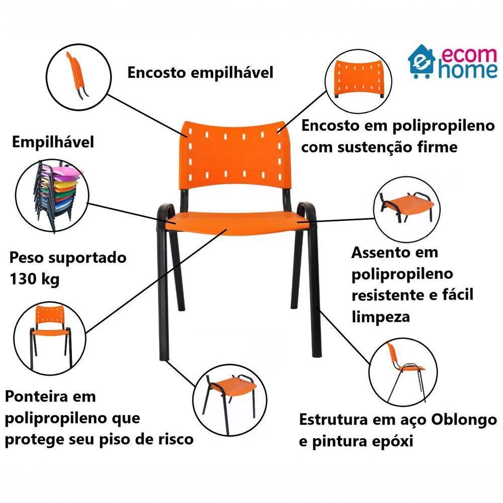 Kit 2 Cadeiras Iso para Escola Escritório Comércio Laranja Base Preta - 4