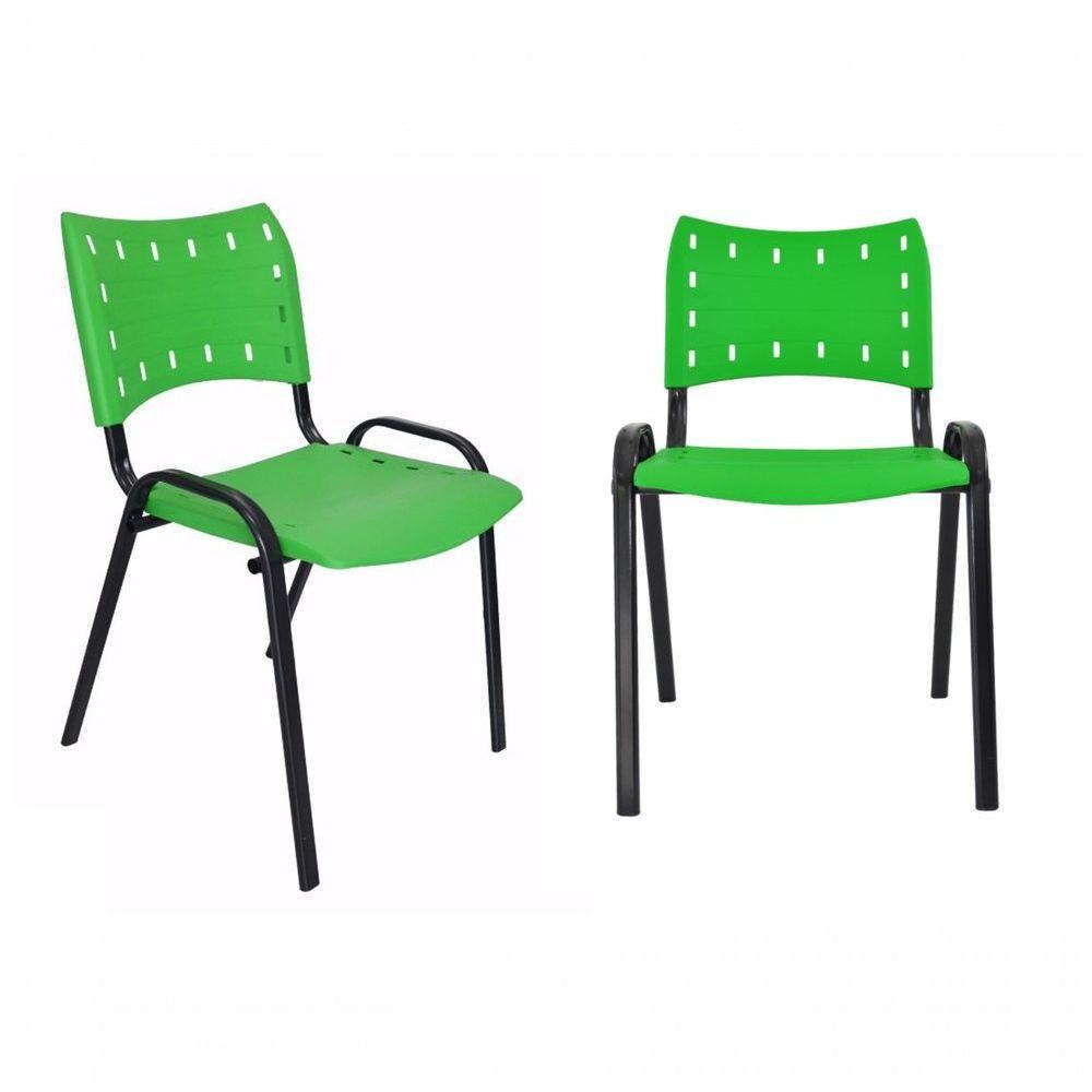 Kit 2 Cadeiras Iso para Escola Escritório Comércio Verde Base Preta - 1