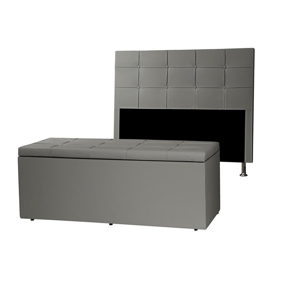 Kit Cabeceira E Calçadeira Baú Casal 1,40m Roma Material Sintético Cinza Sky Mobile - 1
