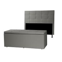 Kit Cabeceira E Calçadeira Baú Casal 1,40m Roma Material Sintético Cinza Sky Mobile - 1