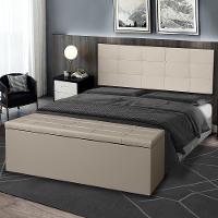Kit Cabeceira Painel E Calçadeira Baú King 1,95m Roma Material Sintético Bege Sky Mobile - 4
