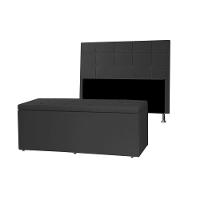 Kit Cabeceira E Calçadeira Baú Solteiro 0,90m Roma Material Sintético Preto Sky Mobile - 1