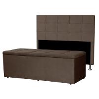 Kit Cabeceira E Calçadeira Baú Casal 1,40m Roma Suede Marrom Sky Mobile - 1