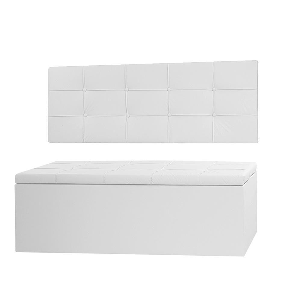 Kit Cabeceira Painel E Calçadeira Baú Solteiro 0,90m Roma Material Sintético Branco Sky Mobile - 1