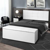 Kit Cabeceira Painel E Calçadeira Baú Solteiro 0,90m Roma Material Sintético Branco Sky Mobile - 3
