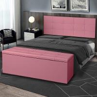 Kit Cabeceira Painel E Calçadeira Baú Queen 1,60m Roma Suede Rosa Sky Mobile - 1