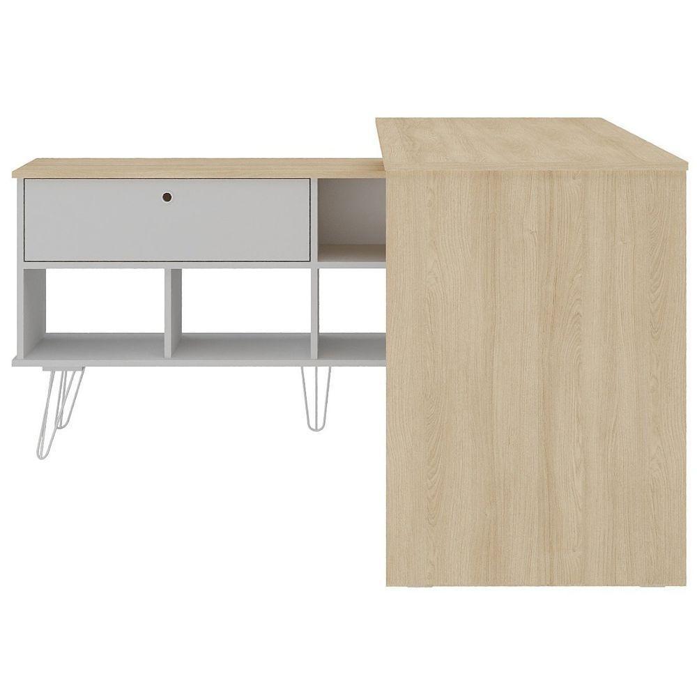 Escrivaninha Em L Mesa Office Com Nichos E Porta Dubai Carvalho-branco - 3