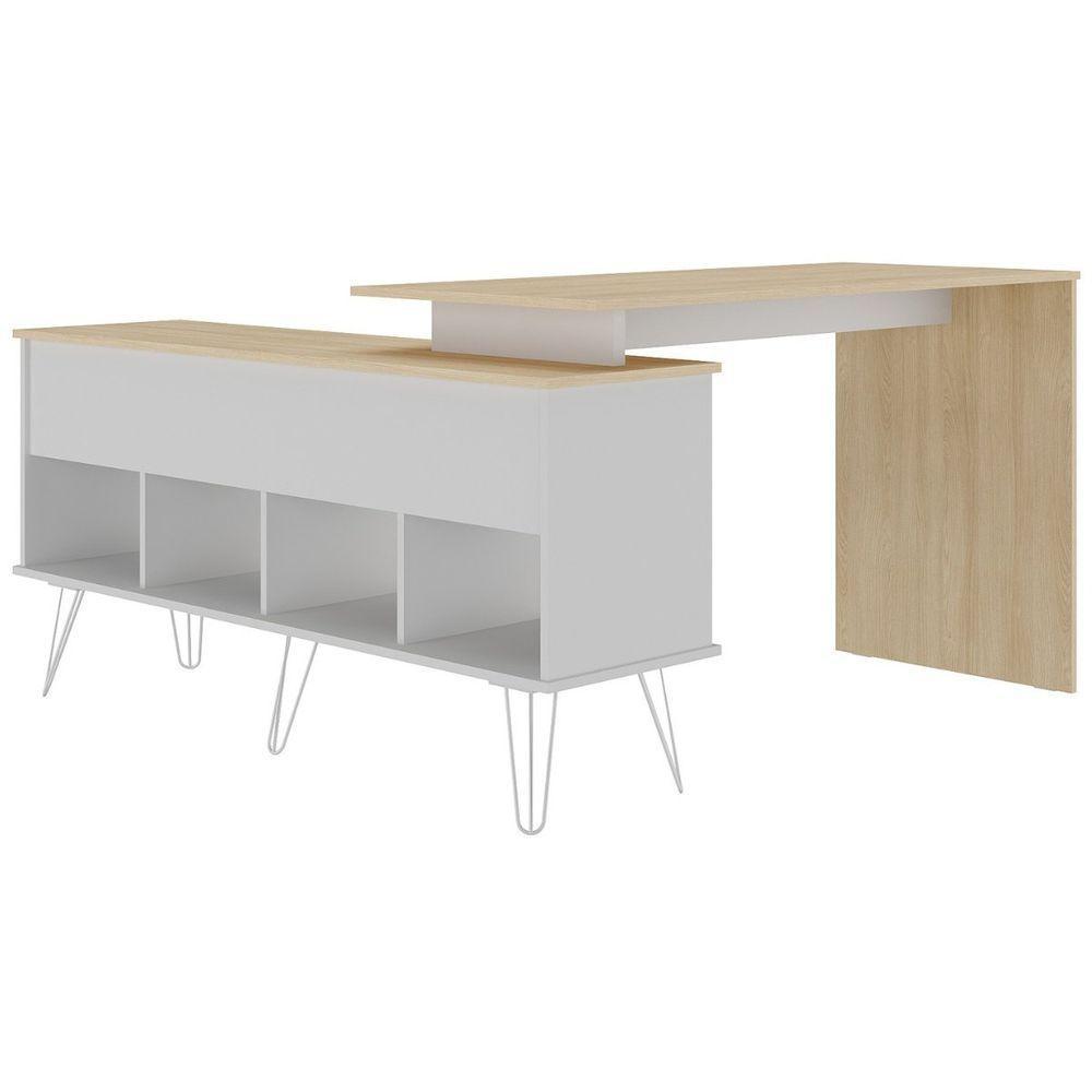 Escrivaninha Em L Mesa Office Com Nichos E Porta Dubai Carvalho-branco - 5