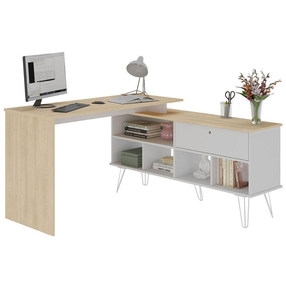 Escrivaninha Em L Mesa Office Com Nichos E Porta Dubai Carvalho-branco - 7