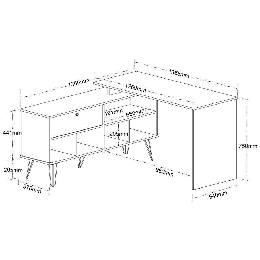 Escrivaninha Em L Mesa Office Com Nichos E Porta Dubai Carvalho-branco - 9