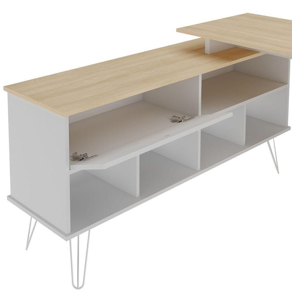 Escrivaninha Em L Mesa Office Com Nichos E Porta Dubai Carvalho-branco - 10