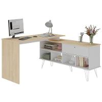 Escrivaninha Em L Mesa Office Com Nichos E Porta Dubai Carvalho-branco - 7