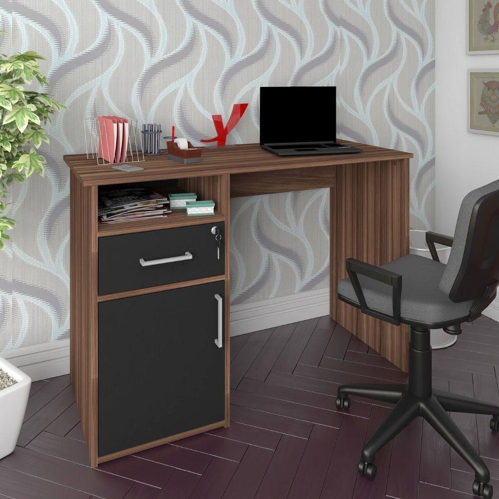 Escrivaninha Mesa Office Com Gaveta E Armário Hall Ipê-preto - 1