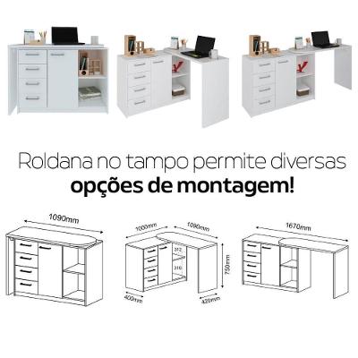 Mesa Articulada Escrivaninha Em L Logan Branco