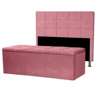 Kit Cabeceira E Calçadeira Baú Queen 1,60m Roma Suede Rosa Sky Mobile - 1