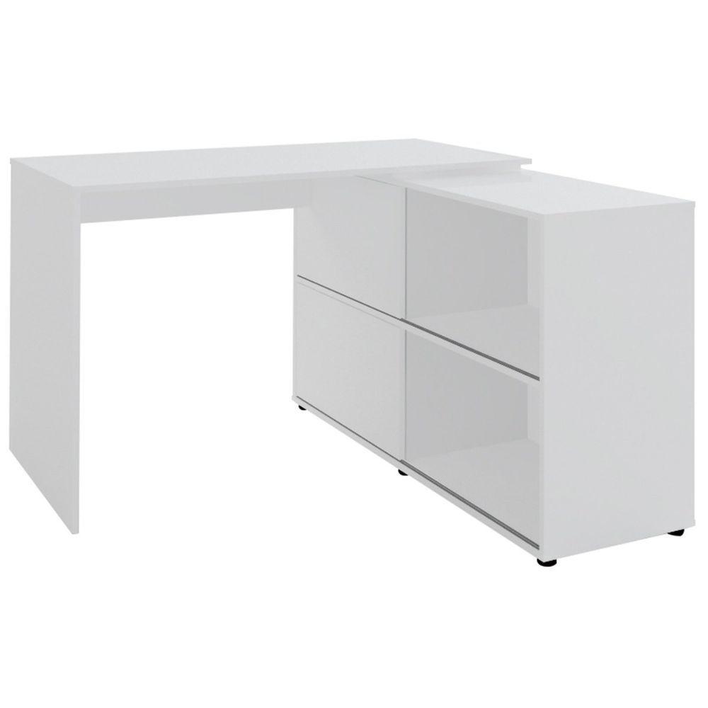Mesa Em L Escrivaninha Com Portas E Prateleiras Mingle Branco - 8