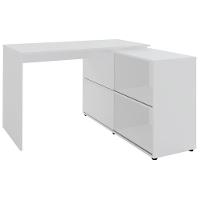 Mesa Em L Escrivaninha Com Portas E Prateleiras Mingle Branco - 8