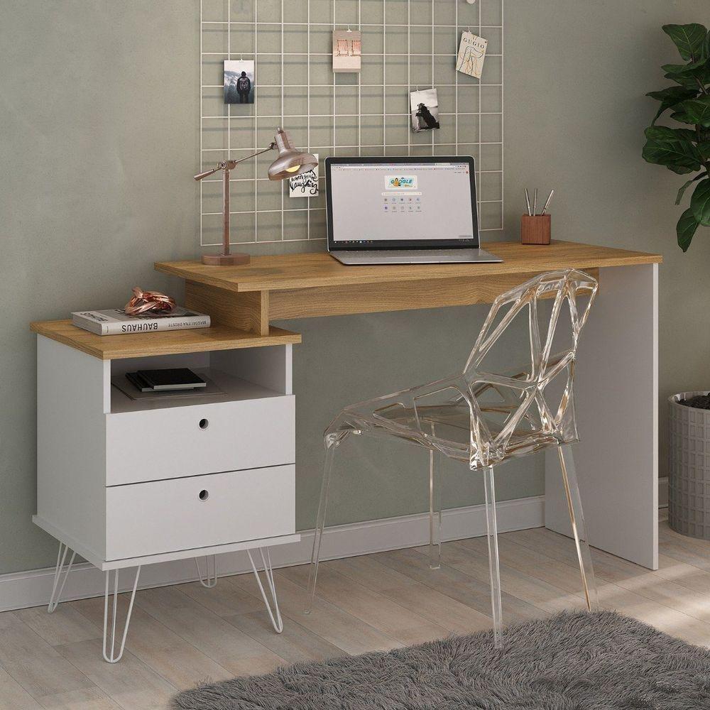 Escrivaninha Plus Home Office 2 Gavetas Olmo-branco - 1